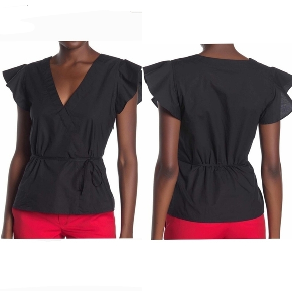 {4} J. Crew Poplin Flutter Sleeve Faux Wrap Top - Picture 1 of 11